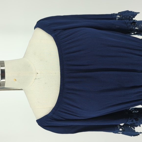 Ambiance Off Shoulder Romper Navy Blue S summer bohemian casual cottagecore - Picture 3 of 8